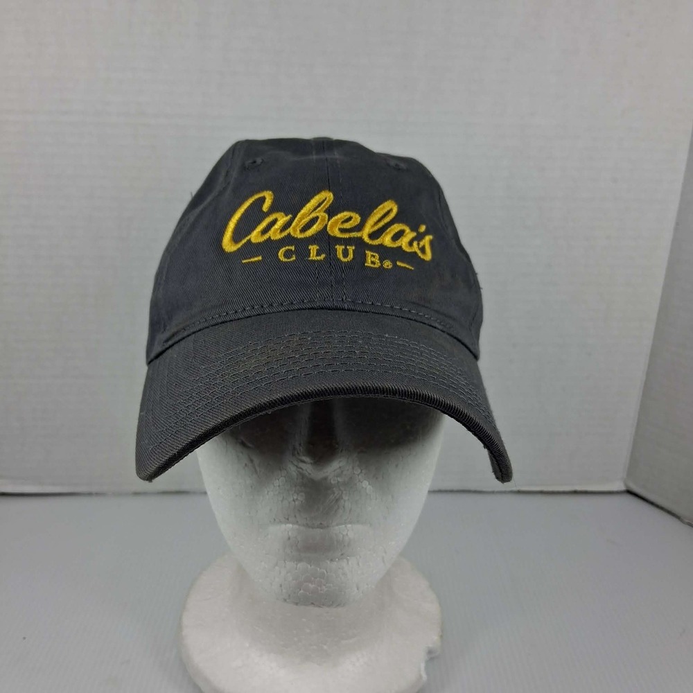 Cabelas Club Gray Adjustable Baseball Cap Hat‎ Yellow Embroidered Logo Cotton